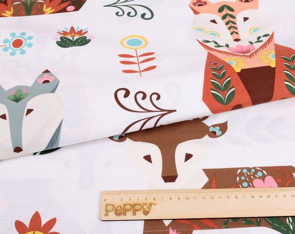 Ткань для пэчворка Peppy Лесные жители, рулон 112 см / 5 метров, ЛЖ-02 Панель белый, Peppy