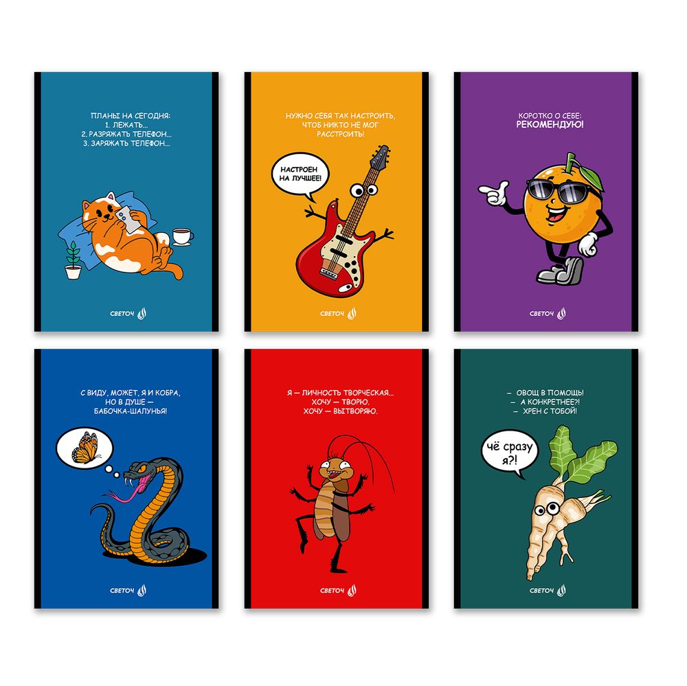 Блокнот на скобе, A5 48 л. 12 шт клетка, Живу не тужу 01739, Б262 Светоч