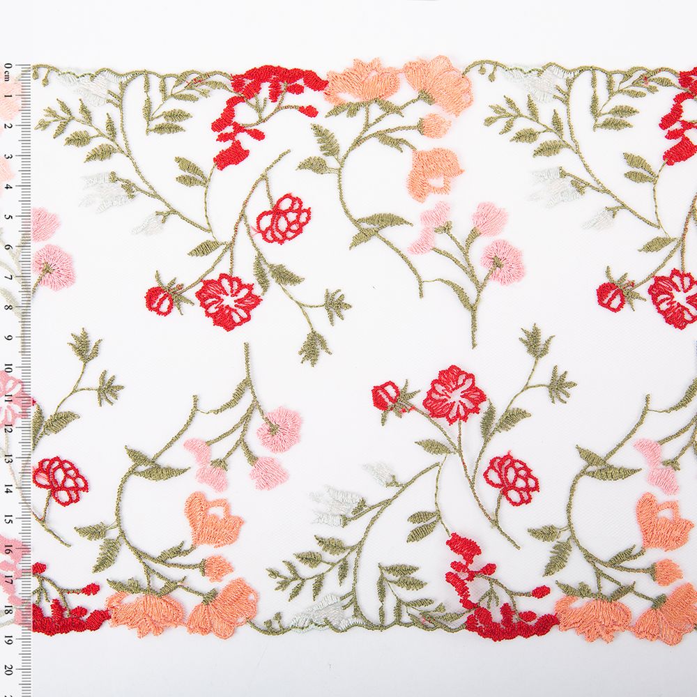 Кружево на сетке широкое 180 мм / 14 м, ±1 Турция, бордовый, Gamma GCKM-180-07