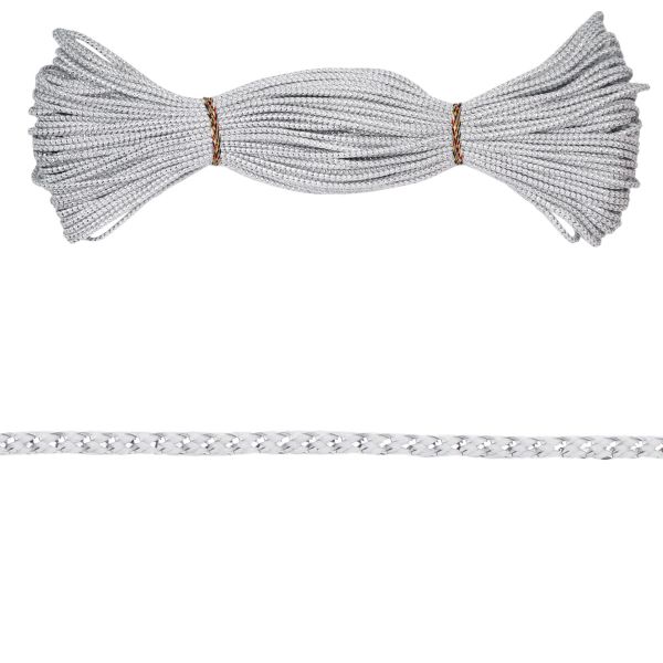 Шнур отделочный ⌀2.0 мм / 30 метров, с метанитом, белый/серебро