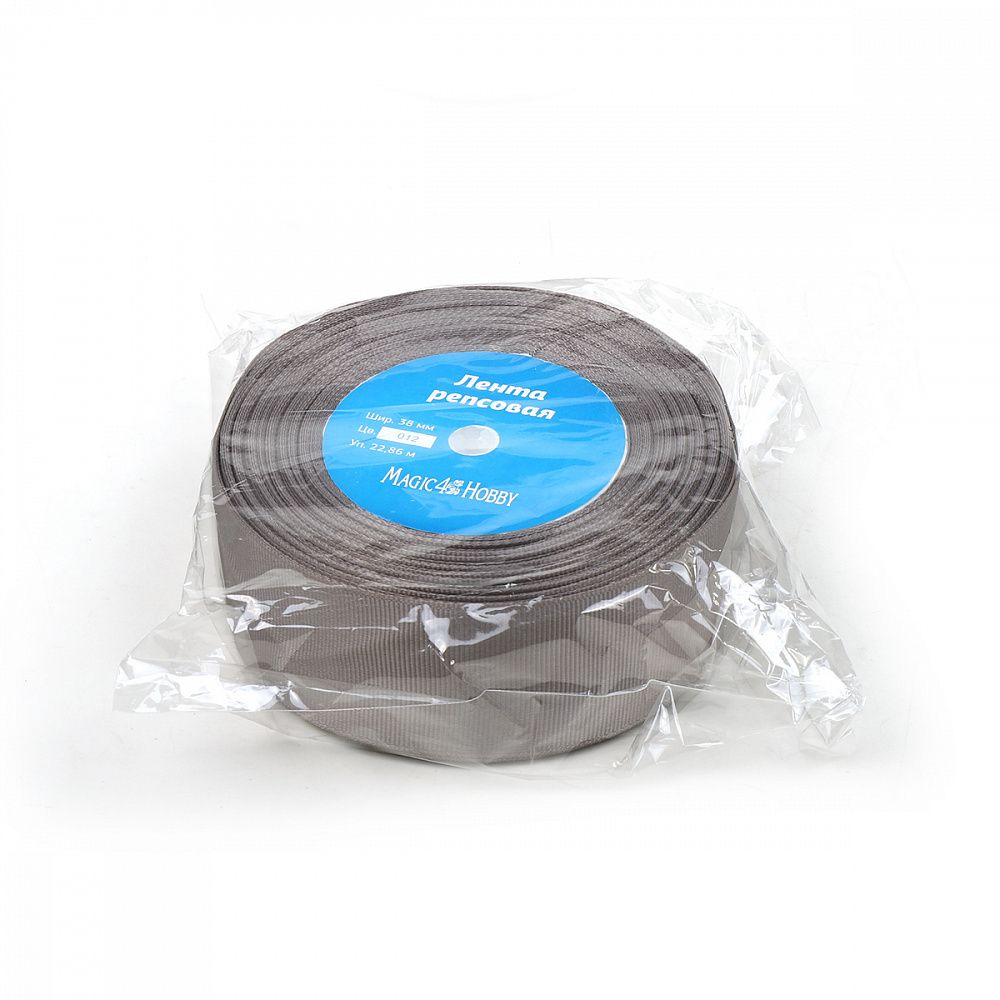 Лента репсовая (в рубчик) 38.0 мм, цв. 012 серый For Hobby, уп. 22.86м (±1м)