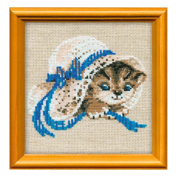 Набор для вышивания нитками Риолис, Котенок в шляпе, 15х15 см