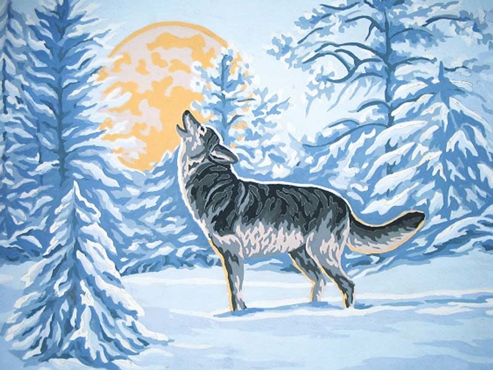 Рисунок для вышивания Grafitec (канва жесткая), &quot;Волк при свете луны&quot;, 30х40 см