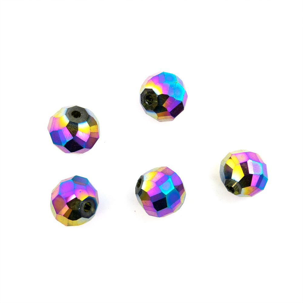 Бусины стекло ⌀12 мм, 5 шт, Астра Premium, 5-радужный
