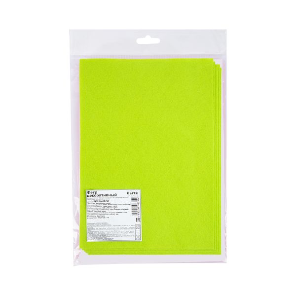 Фетр листовой 1 мм, 20х30 см, 5 шт, 039 салатовый, Blitz FKC10-20/30