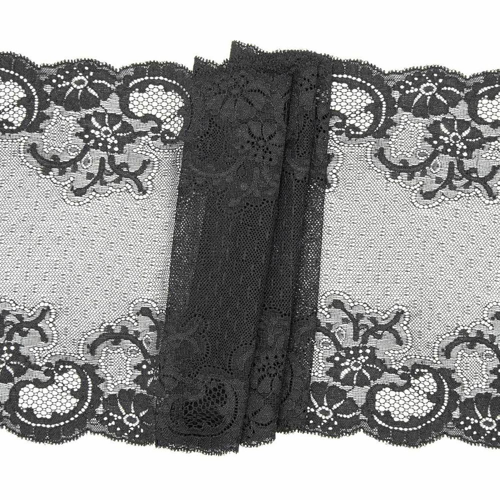 Кружево бельевое эластичное 230 мм / 10 м, черный, S090728