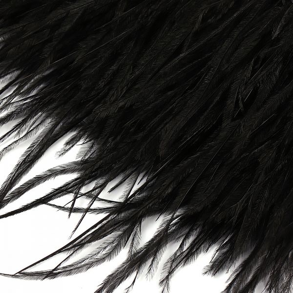 Перья на ленте декоративные Страус FBY-08-100 8см черный уп.2м