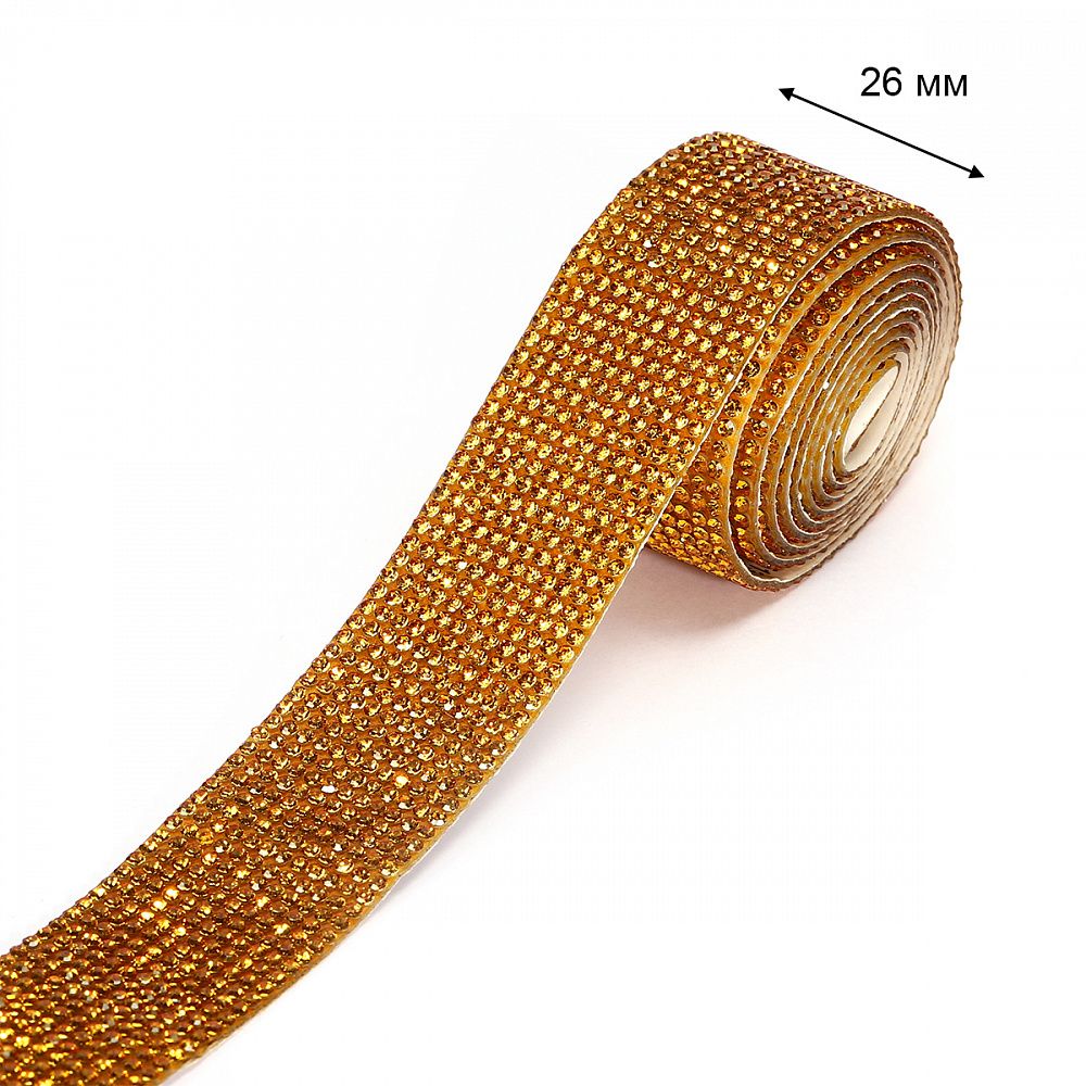 Лента со стразами клеевая TBY.0267 26мм цв.золото уп.1м