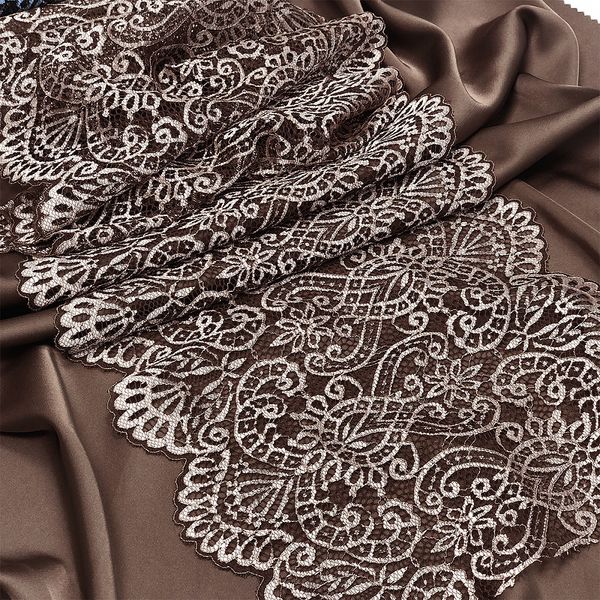 Кружево бельевое эластичное 240 мм / 120 м, Premium 40992, цв.168 серебристый пион+черный, Kruzhevo