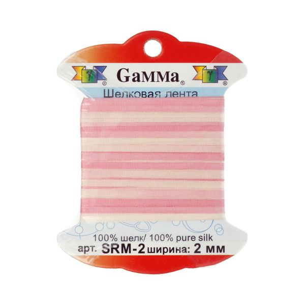 Лента (тесьма) шелковая 2.0 мм / 9.1±0.5 метров, M101 св. розовый/св.желтый, Gamma SRM-2