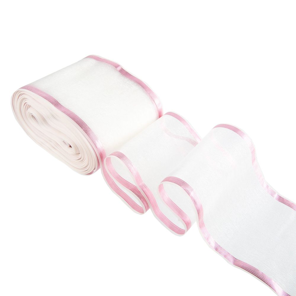 Лента капроновая для бантов 75 мм, / 25 метров, с метал. кромкой, белый/ розовый, Gamma С 3502 с метал. кромкой