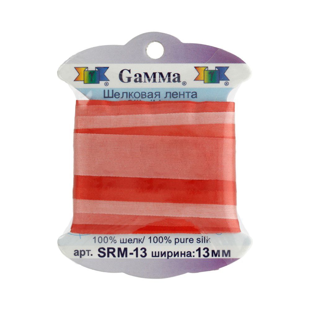 Лента (тесьма) шелковая 13.0 мм / 9.1±0.5 метров, M046 розовый/красный, Gamma SRM-13