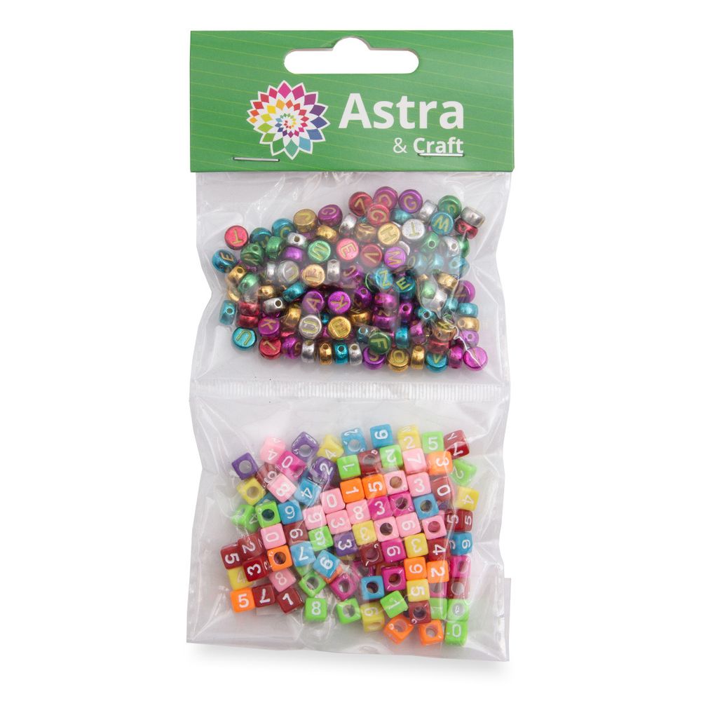 Бусины пластик набор буквы и цифры, пластик, 2х20гр Astra&amp;Craft, CN2038-6588