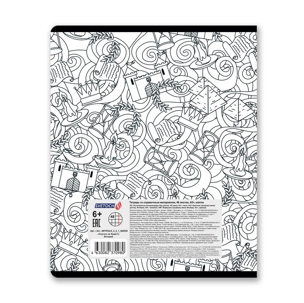 Тетрадь со справочным материалом Скучно не будет!, выборочный лак, A5+ 48 л. на скобе 65 г/м², белизна 100%, 10 шт, клетка, 000539 История, Светоч 48ТПСКс5_4_2_1