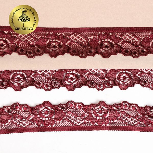 Кружево эластичное (стрейч) 30 мм, TBY.L839, 19-1725 бордо, 50м, Kruzhevo