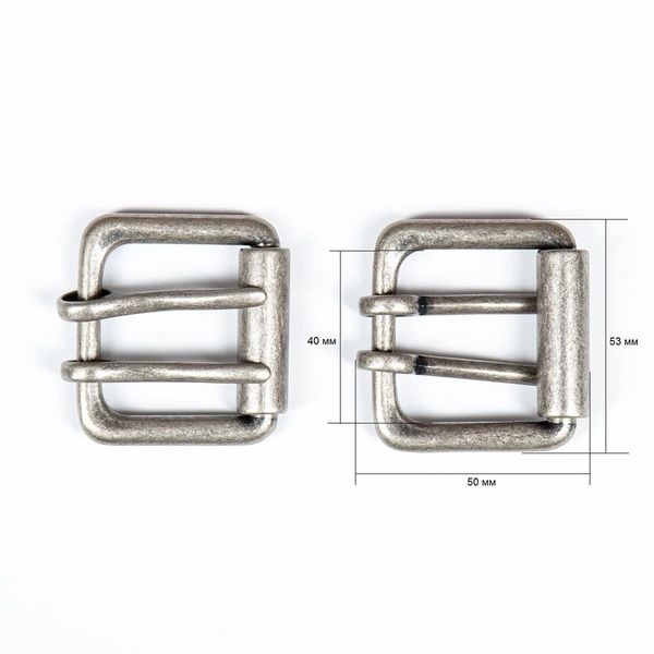 Пряжка ременная металл 40 мм, 2 язычка, т. серебро, 1 шт, BIG