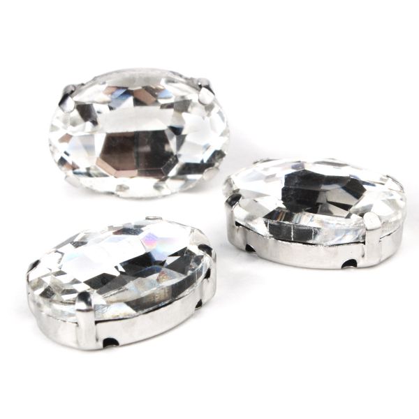 Хрустальные стразы в цапах овальной формы, белый 13х18 мм, 3 шт., ОЦ001НН1318