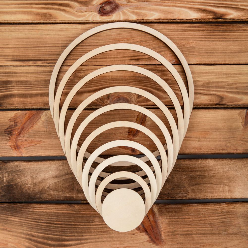 Заготовка из фанеры Кольца для макраме, ⌀25 см, 0.6 см, 9 шт, БА-70, Mr.Carving БА-70