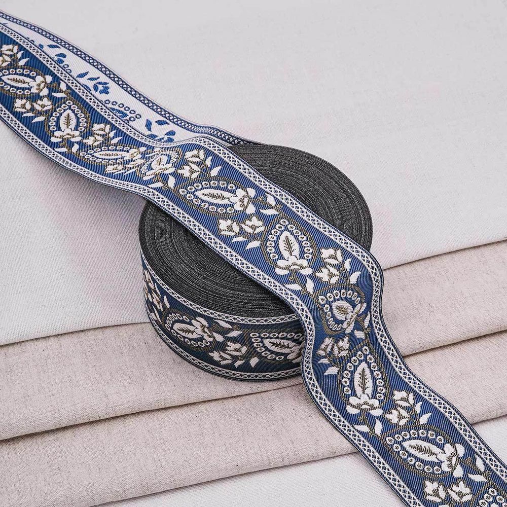 Лента (тесьма-бордюр) жаккардовая 60.0 мм / 25±1 метров, 4 синий, 3AR2679