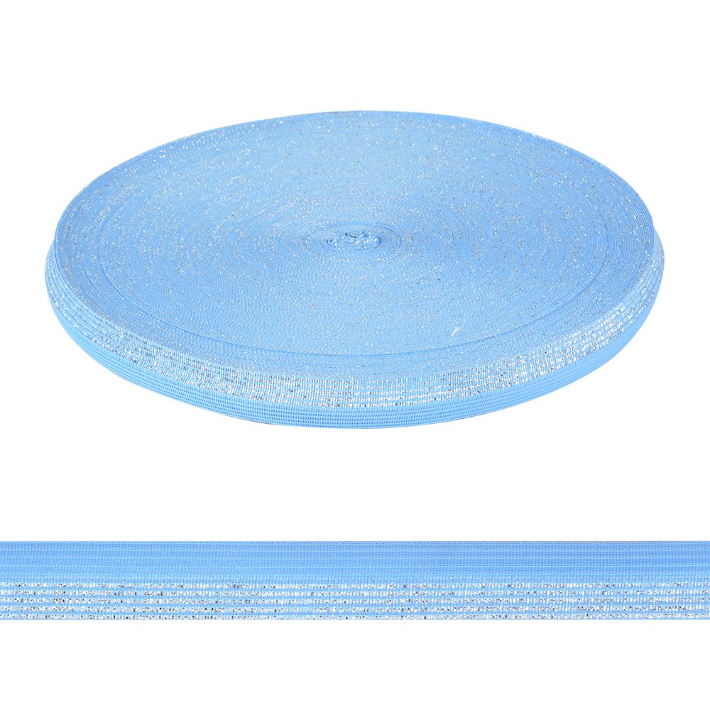 Тесьма окантовочная 18 мм, вязаная, 6901 цв.голубой с серебром, 50м