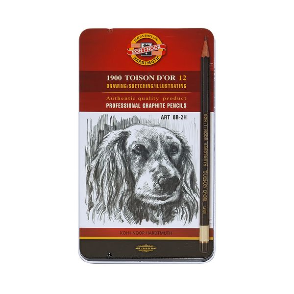 Набор чернографитных карандашей KOH-I-NOOR Toison dor 12 шт, ассорти 2Н-8В 1912012001PLRU