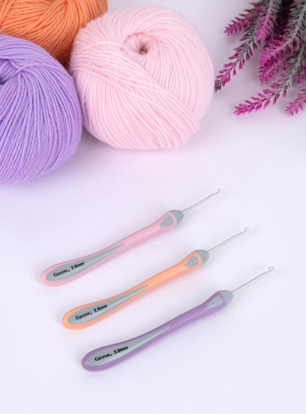 Крючок для вязания с прорезиненной ручкой ⌀2.5 мм, 14.5 см, алюминий c покрытием, Gamma RHT