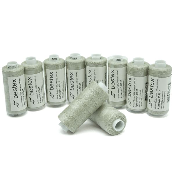 Нитки швейные бытовые Bestex 40/2, 365 м (400 ярд) / 10 кат., 333 бело-зеленый