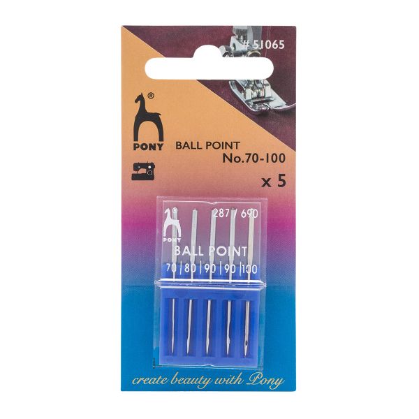 Иглы для промышленных швейных машин для трикотажа 287/690, №70-100 с круглой колбой, 5 шт, Pony, 51065