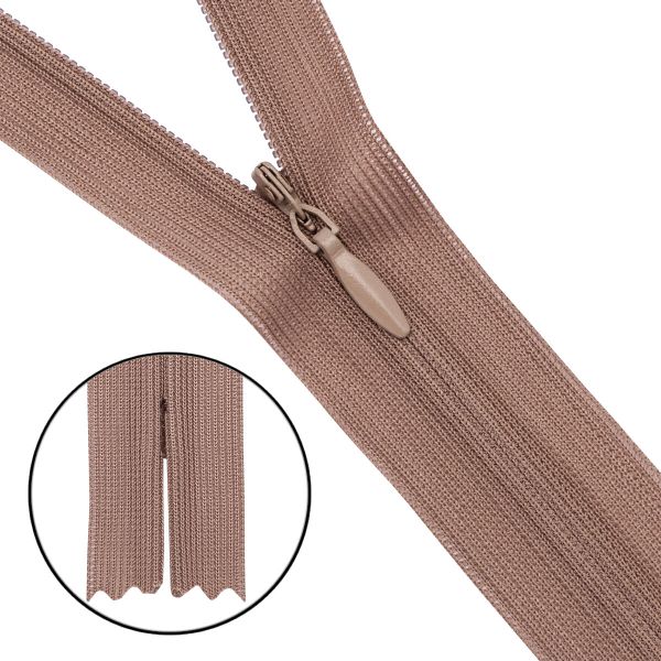 Молния потайная (скрытая) Т3 (3 мм) 1 зам., н/раз., 50 см, нейлон, F293 св.коричневый, 10 шт