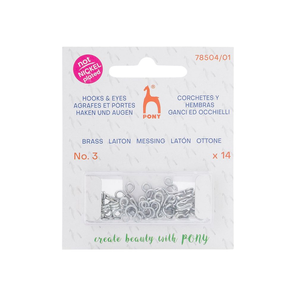 Крючки пришивные 12 мм, 14 шт, с петлями, серебристые, без никеля, Pony, 78504/01