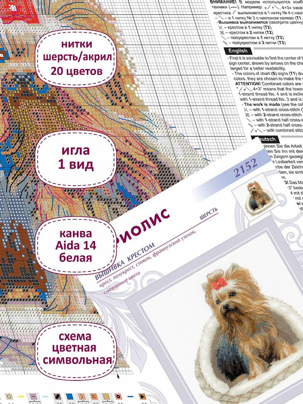 Набор для вышивания нитками Риолис, Йоркширский терьер 25х25 см