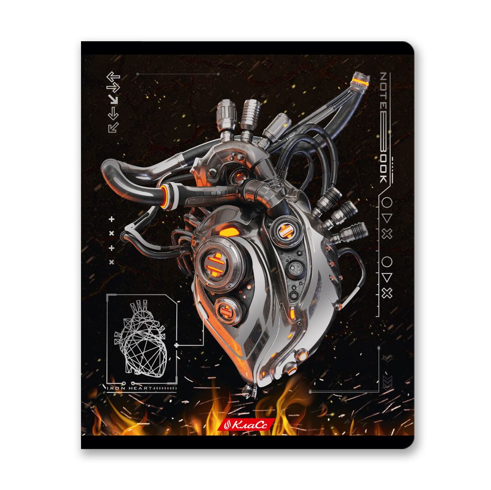 Тетрадь ученическая общая, матовая ламинация + тиснение серебряной фольгой, A5+ 96 л. на скобе 60 г/м², белизна 100%, 5 шт, клетка в термоусадочной пленке, 000779 Железное сердце, Светоч 96ТЕТк-007