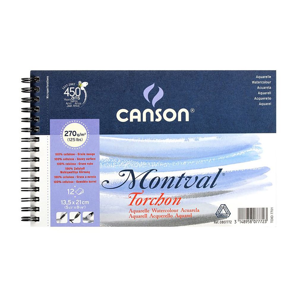 Альбом для акварели 270 г/м², 13.5х21 см, на спирали 12 л, снежное зерно, среднезернистая, Canson C200807772