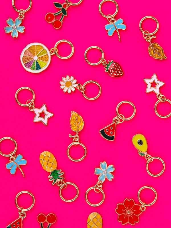 Кольца маркировочные металл, 6 шт, №03 с подвесками фрукты, Gamma MKK-06