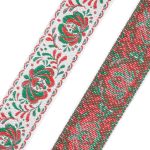Лента (тесьма) жаккардовая 32.0 мм / 25±1 метров, рис. 9581 Гжель, (4 белый/красный/зеленый) С1853Г17