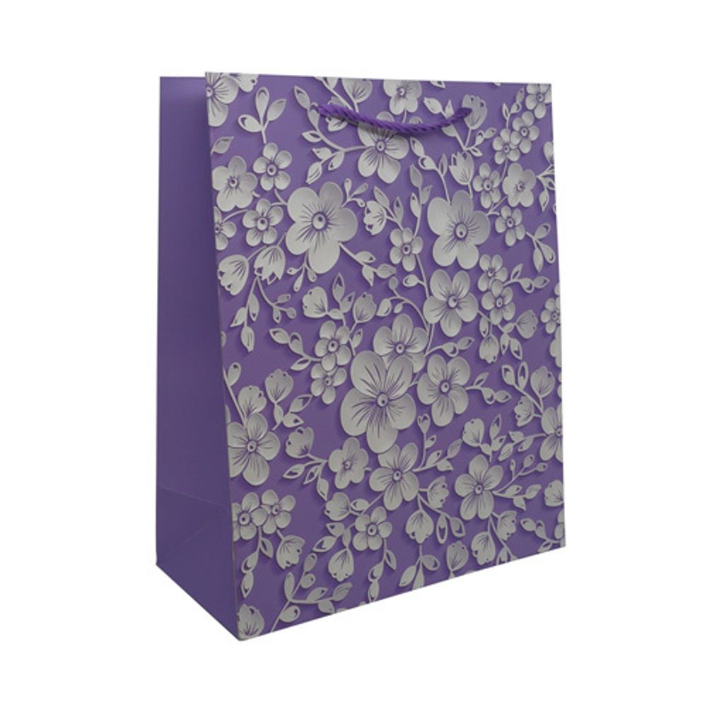Пакет подарочный ламинированный &quot;Цветы&quot;, 32х26х12см (D-фиолетовый), 3 шт