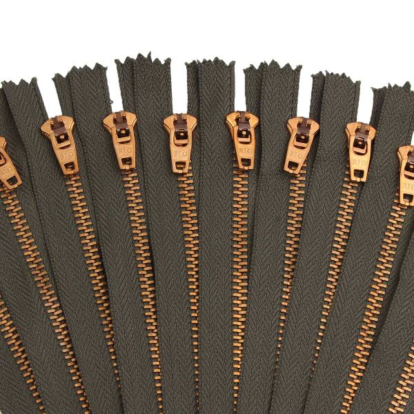 Молния металл джинсовая Т5 (5 мм) 1 зам., н/раз., 16 см, хаки, 39096/16-3, 10 шт