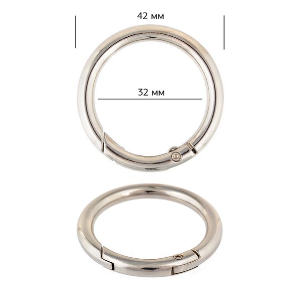 Карабин металл кольцо ⌀32.0 мм (42 мм) 107916, цв. никель уп. 10 шт