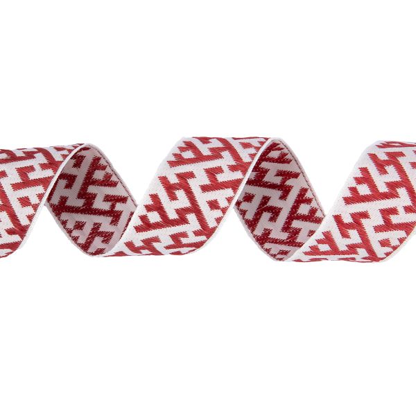 Лента (тесьма) жаккардовая 32.0 мм / 25 метров, Орнамент для северных народов, рис 9302 белый-бордовый, Gamma С3774