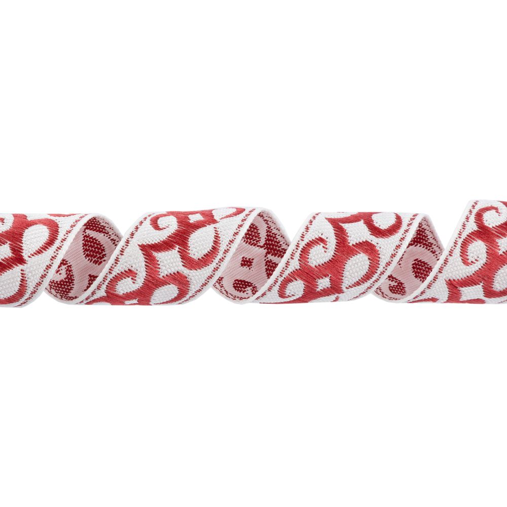 Лента (тесьма) жаккардовая 24.0 мм / 25 метров, Орнамент для северных народов, рис 9787 белый/бордо (№5), Gamma С3772