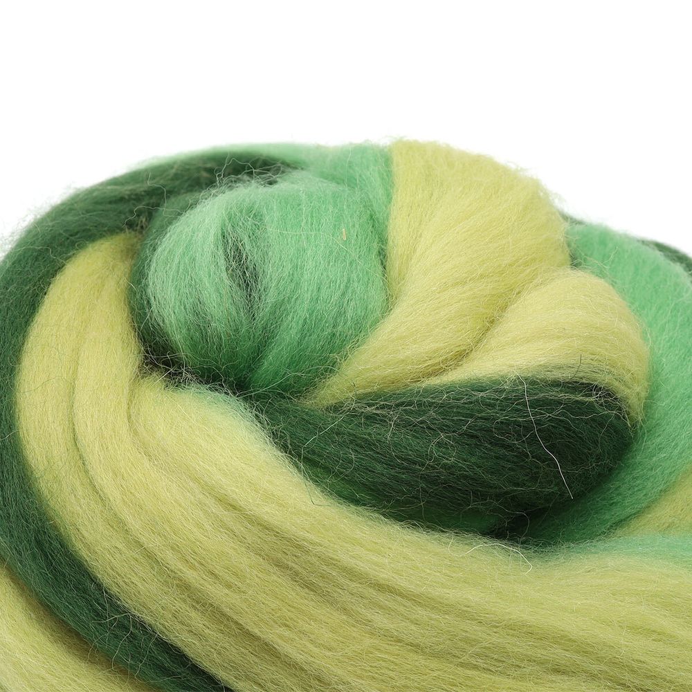 Шерсть для валяния полутонкая 100%, мультиколор, 100г, 1519 мультиколор, зел.яблоко/мор.водоросли/липа