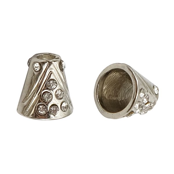 Наконечник для шнура металл колокол со стразами ⌀3,5/8 мм, 11х11 мм (никель), 20 шт