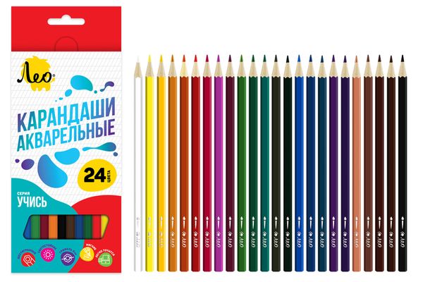 Карандаш акварельный в наборе заточенный 4х24 цв, Лео LNSWP-24