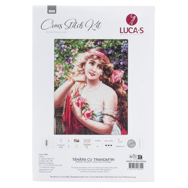 Набор для вышивания нитками Luca-S B549, Девушка с розами, 28х35,5см