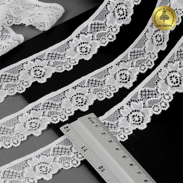 Кружево эластичное (стрейч) 30 мм / 5 метров, TBY.L839, цв.F102 молочный