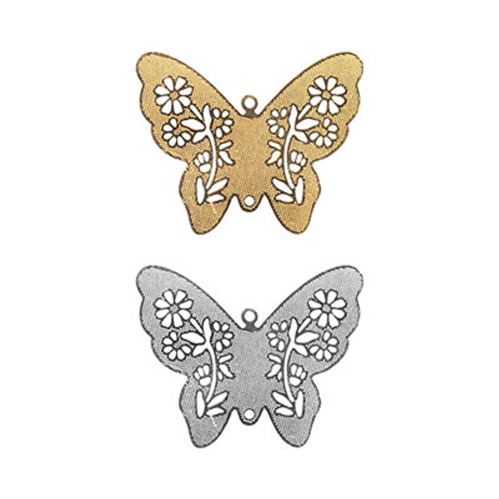 Филигранные элементы для бижутерии 2.7 см, бабочка, 4 шт, золото, Zlatka FDP-007
