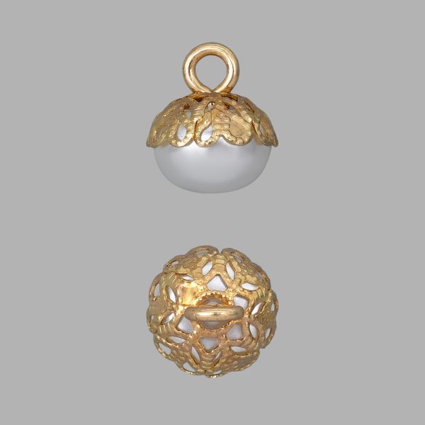 Пуговица-жемчужина на ножке ⌀10 мм, пластик, G.White, золотисто- белый, GE27, 36 шт