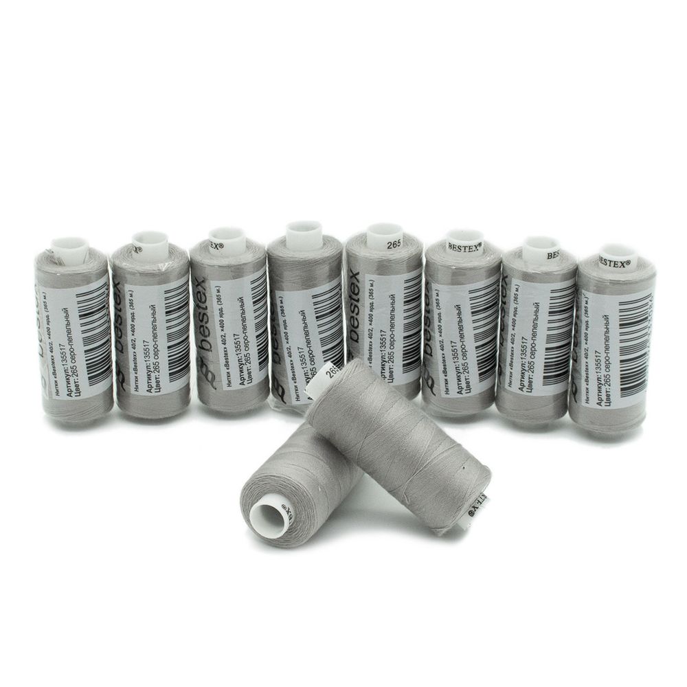 Нитки швейные бытовые Bestex 40/2, 365 м (400 ярд) / 10 кат., 265 серо-пепельный