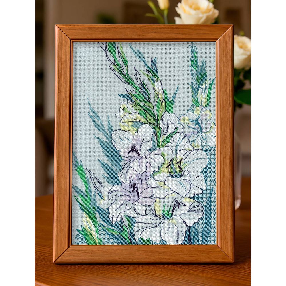 Набор для вышивания нитками Риолис, Белые гладиолусы 21х30см