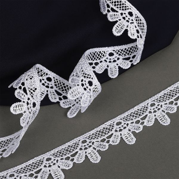 Кружево гипюр (плетёное) 25 мм, 2504 цв.01 белый уп.13.71м, Kruzhevo